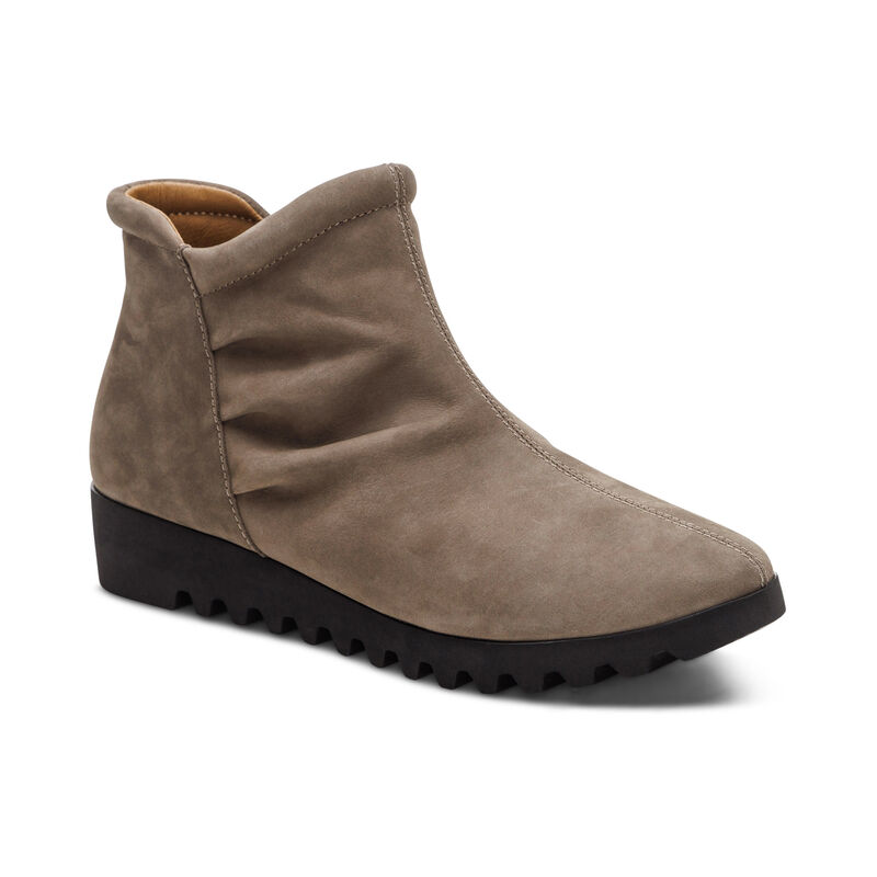 dark taupe leather slip-on boot