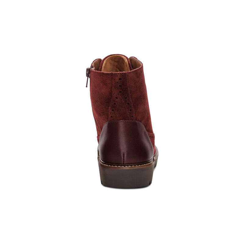 dark red weatherproof leather lace-up boot rear view